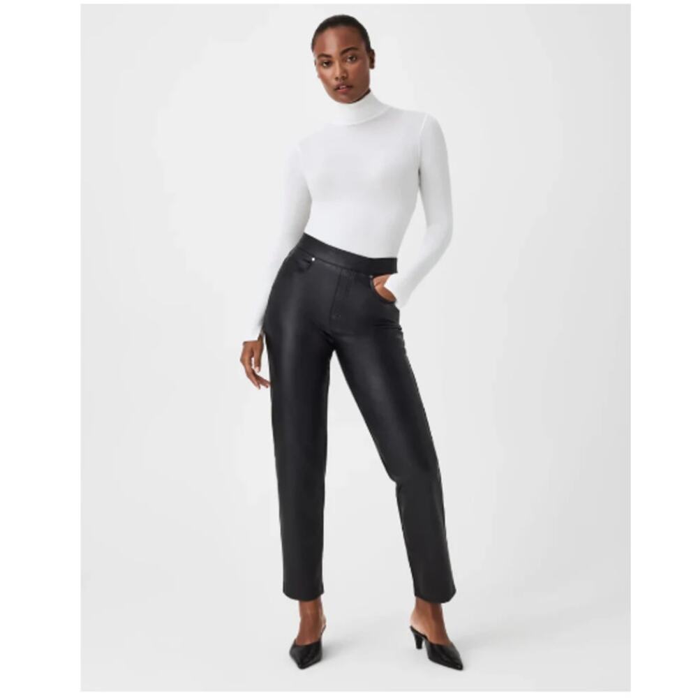 New with tags! Spanx Black Faux Leather II Slim Straight Leg Pant